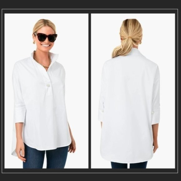 Tuckernuck | NEW Blanc Willow Three-quarter Sleeve Blouse in White Size M - Picture 1 of 9